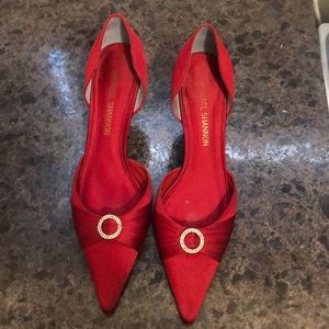 Red formal satin high heels